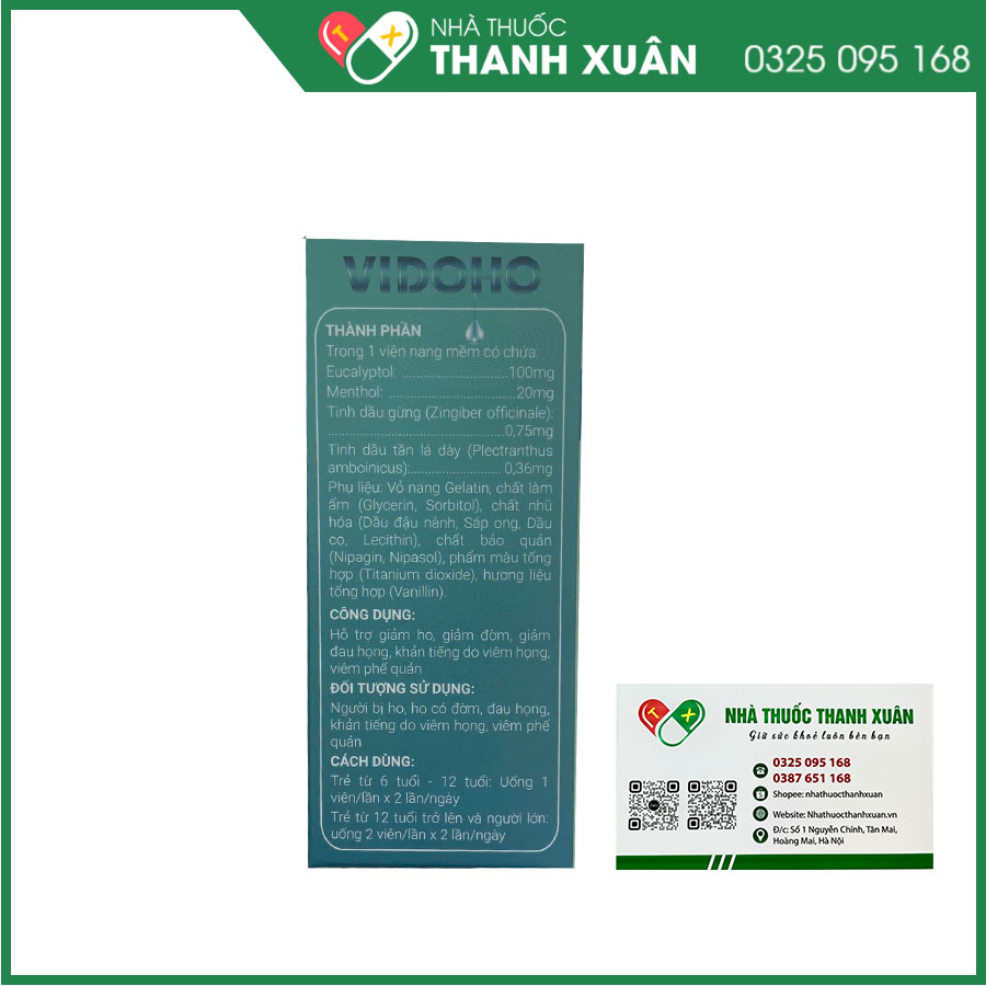 VIDOHO hỗ trợ giảm ho, giảm đờm, giảm đau họng